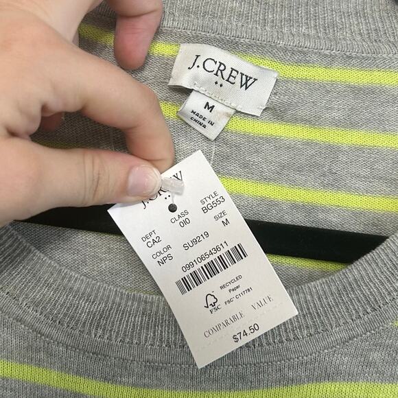 J. Crew Striped Dropped Shoulder Crew Neck Sweater NWT Women's Sz M Gray Green - Picture 3 of 5